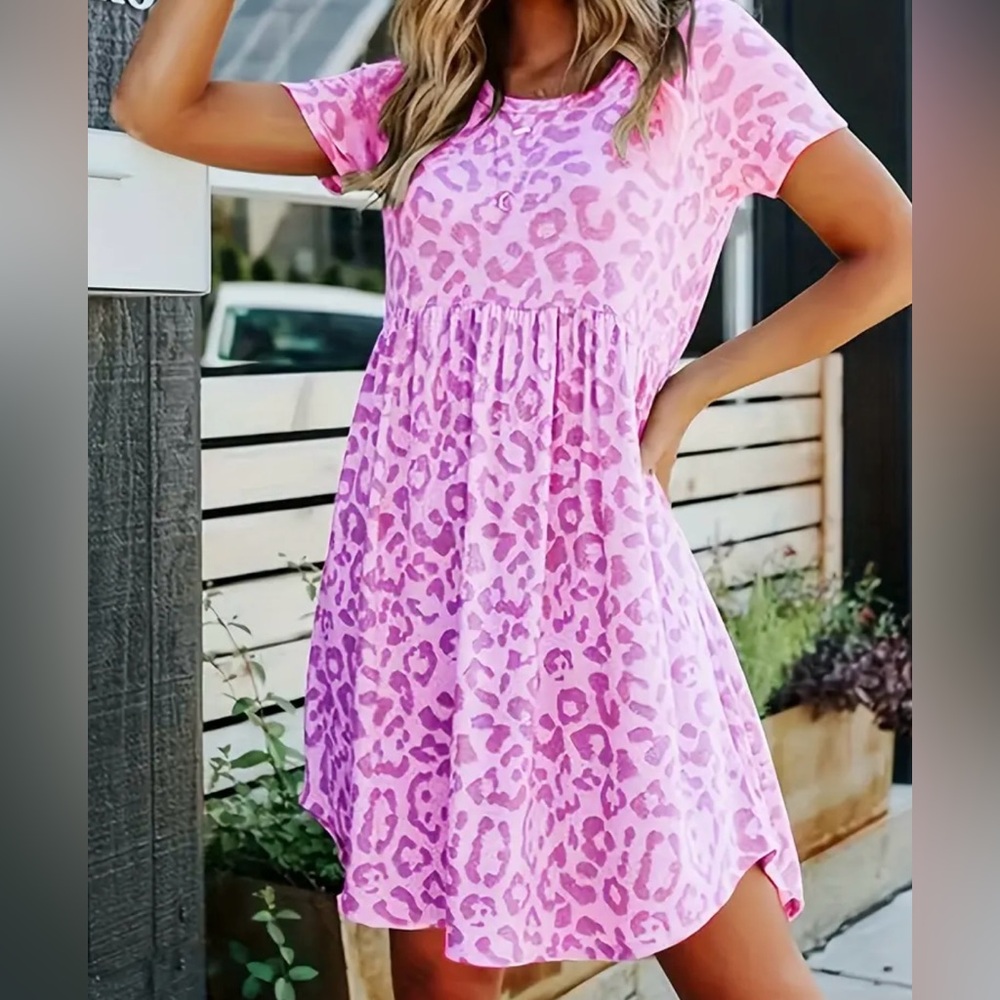 Pink Leopard Animal Print Comfy Dress